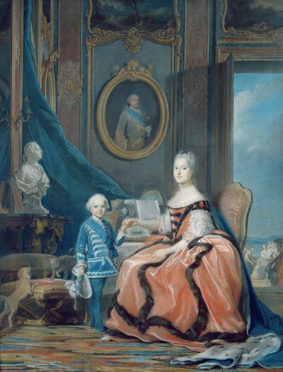 Porträt von Marie-Josephe de Saxe, Dauphine von Frankreich, und ihrem Sohn Louis Joseph Xavier de France, Herzog von Burgund (c.1760-61) von Maurice Quentin de La Tour